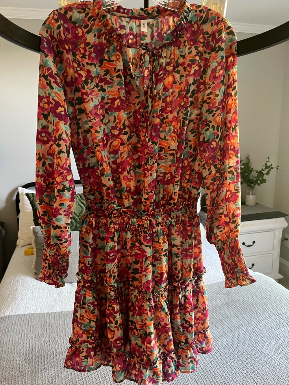 Smocked Waist Floral Mini Dress in Multi Pink - Picture 7 of 9